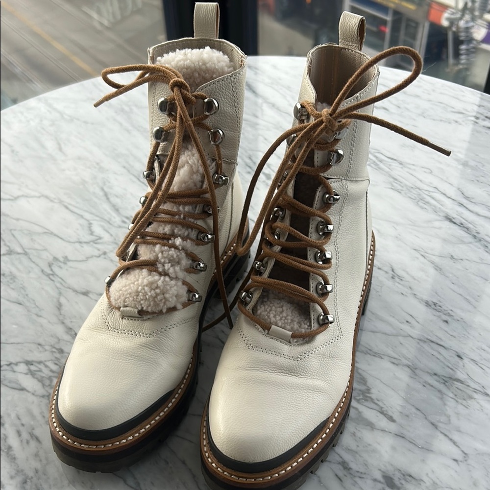 Women's Cream Lace-Up Boots